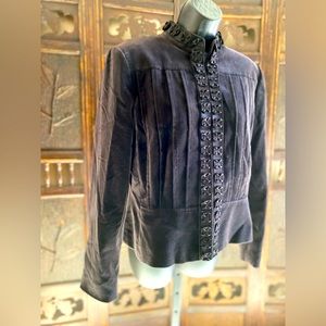 Tahari by Arthur S Levine velvet blazer with pinwheel satin trim, Slate sz 12